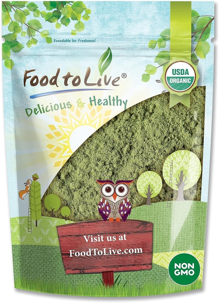 Hrana za živo organsko Alfalfa prašek, 4 Ounces – Non-GMO, Izdelano iz surovo posušenih celih mladih listov, Vegan, razsutem stanju, Super za peko, sokovi, napitki, Čaj in pijače. Dober vir dietne vlaknine in beljakovin