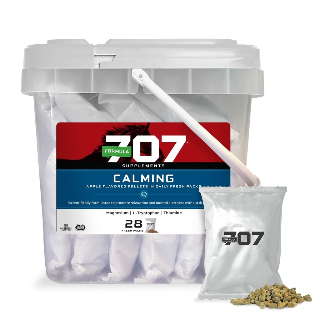 Formula 707 Umirjanje Equine Dopolnilo, Dnevni svež paket – Anksioznost Relief in okrepljeno fokus za konje – L-Triptofan, Tiamin in magnezij