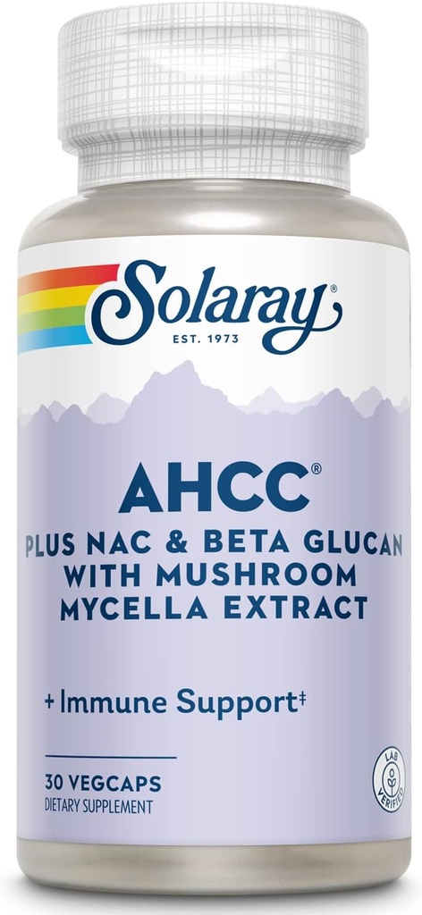 SOLARAY AHCC + NAC & beta Glucan, Veg Cap (Btl-Plastic) 
