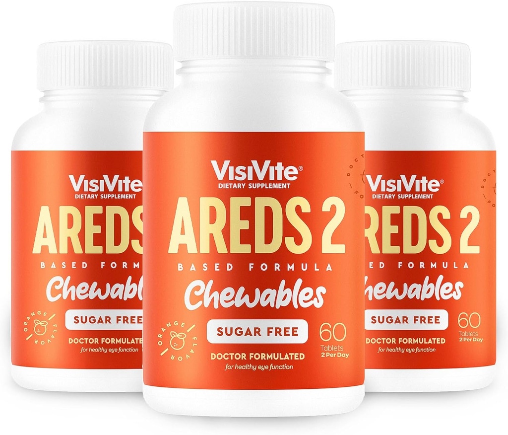 AREDS 2 Vitamini brez sladkorja - alternativa luteinu Gumi za oči - Lutein za zdravje oči - Premium Sugar-free Eye Vitamini - (Chewable Tablets) Pakiranje po 3