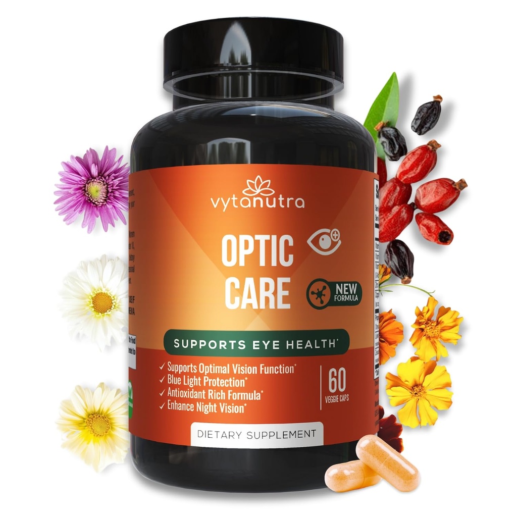 Optika Care Eye Vitamini – Lutein, Zeaksantin, Vitamini A C E, cink, baker – Antioksidant in mikrohranila Formula s Chrysanthemum & Goji Berry za podporo vidu & Oko Relief – 60 kapsul