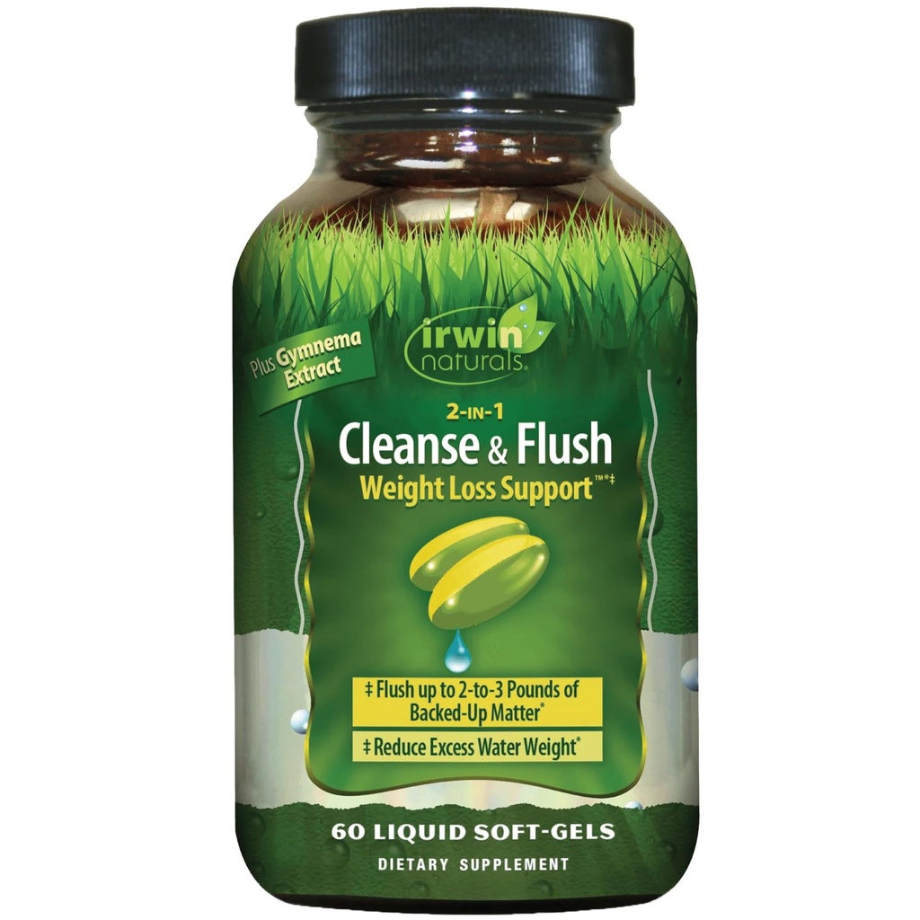 Irwin Naturals 2-v-1 Čistilo & Flush hujšanje podpora - 60 Tekoči soft-Gels - Flushes Prebavne Tract & zmanjša napenjanje - 30 Skupaj Servis