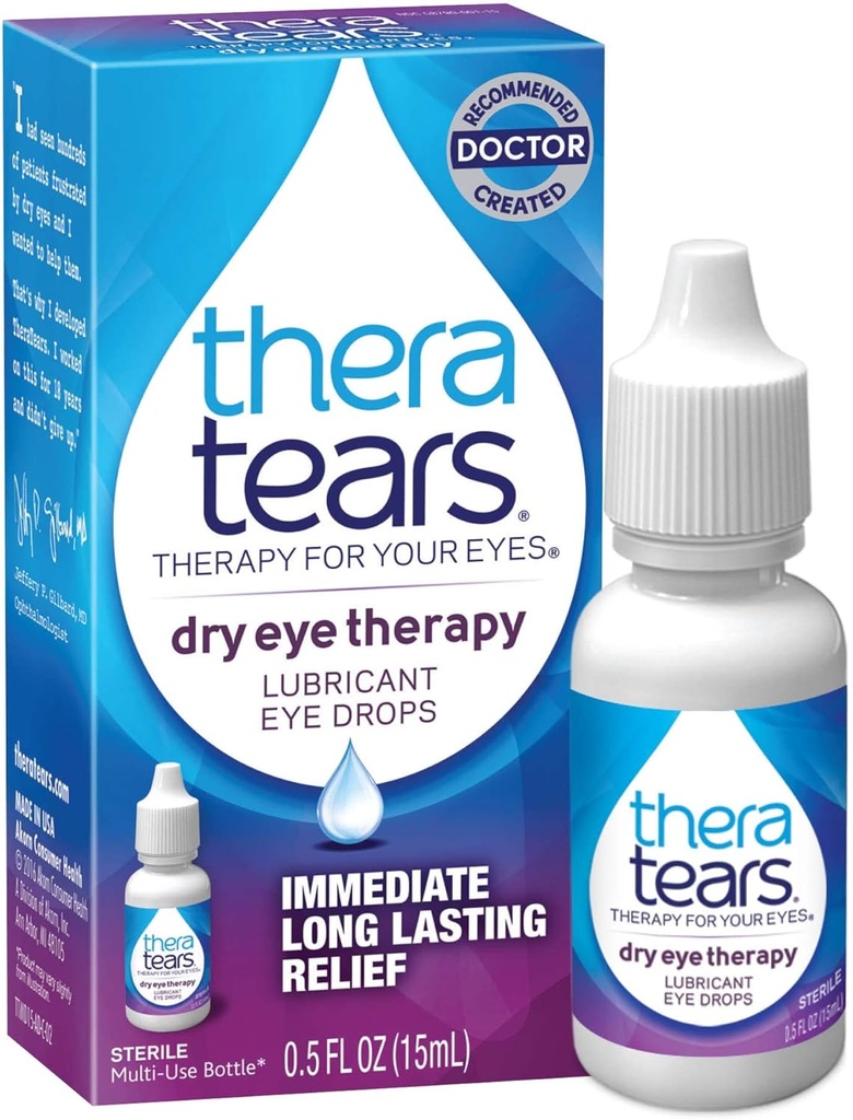 TheraTears Suhe očesne terapije Kapljice za oči Budle z 1,0 Fl Oz in 0,5 Fl Oz steklenice