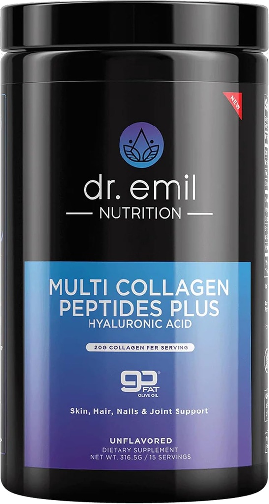 DR. EMIL NUTRITION Multi colagen peptidi v prahu - 20g nearomatiziranega hidroliziranega kolagenskega proteina v prahu s hialuronsko kislino za lase, kožo, nohte in sklepe - 15 servov