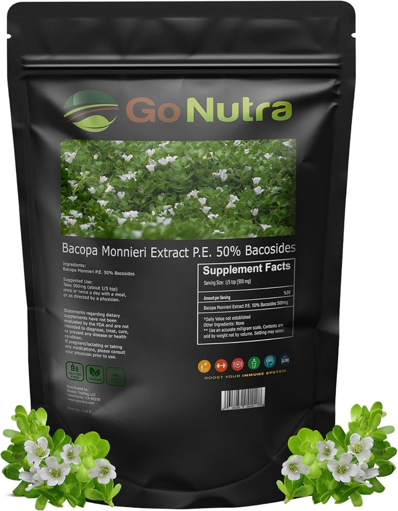 Go Nutra Bacopa Extract Powder (Bacopa Monnieri) 50% Bacosides - Herbal Extract Brahmi dodatek (4 oz.)