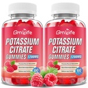 2 Pack Kalijev Citrat Gumies, Visoka Kalijev dodatek Gumies 1200mg Podpora Leg Cramps & Muscle Health, Kalijev Gumies za odrasle & otroke, Vegan, Raspberry Flavor 120 Count