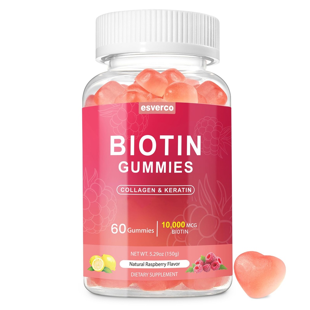 Biotin 10000mcg Keratin kolagen Gumies Dodatki za lase nohti Vitamini Dnevna rast las Nail in krepitev Gumies za ženske Vegan Biotin in vitamin C Gummy 60 Count