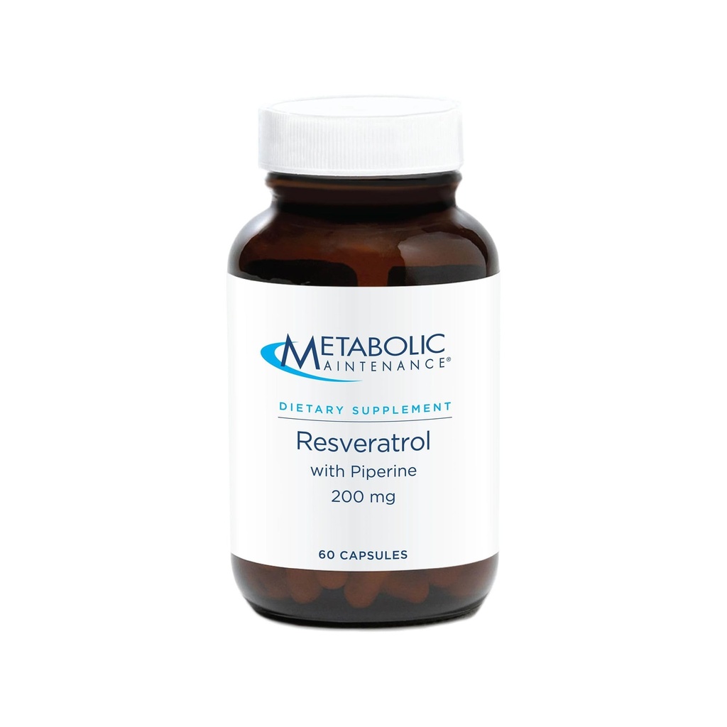 Presnovno vzdrževanje Resveratrol s piperinom - Trans Resveratrol Dodatne kapsule za antioksidant + kardiovaskularno podporo, brez polnil, 200 mg Trans-Resveratrol na odmerek - 60 kapsul