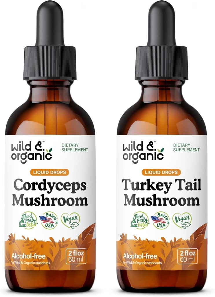 Tinktura gob vrste Wild & Organic Cordyceps 2 fl oz & Turkey Tail goba tinktura 2 fl oz