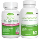 Super B12-kompleks 1000mcg + Advanced Ashwagandha KSM-66, L-teanin & magnezijev strdek, visoka absorpcija Vitamin B12 + Multi Action Adaptogen Complex, by Igennus
