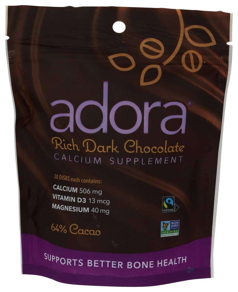 Adora Kalcijev dodatek disk, temna čokolada, 30 - 500 mg