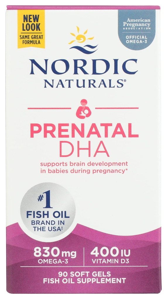 Nordic Naturals Pro Prenatal DHA, Unflavored - 830 mg Omega-3 + 400 i.e. vitamin D3-90 Soft Gels - podpira razvoj možganov pri dojenčkih med nosečnostjo in dojenjem - Non-GMO - 45 Servings