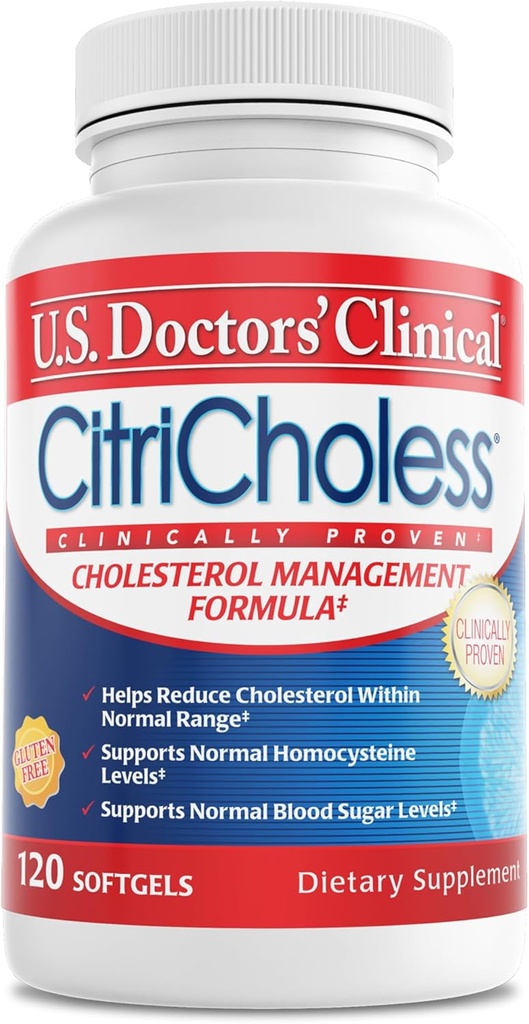 Klinični CitriCholess za zdravnike ZDA® Klinično dokazano holesterol dopolnilo z Bergamonte Citrus Extract & Vitamin C za podporo zdrave ravni holesterola (120 Softgels – 2 mesec dobave)