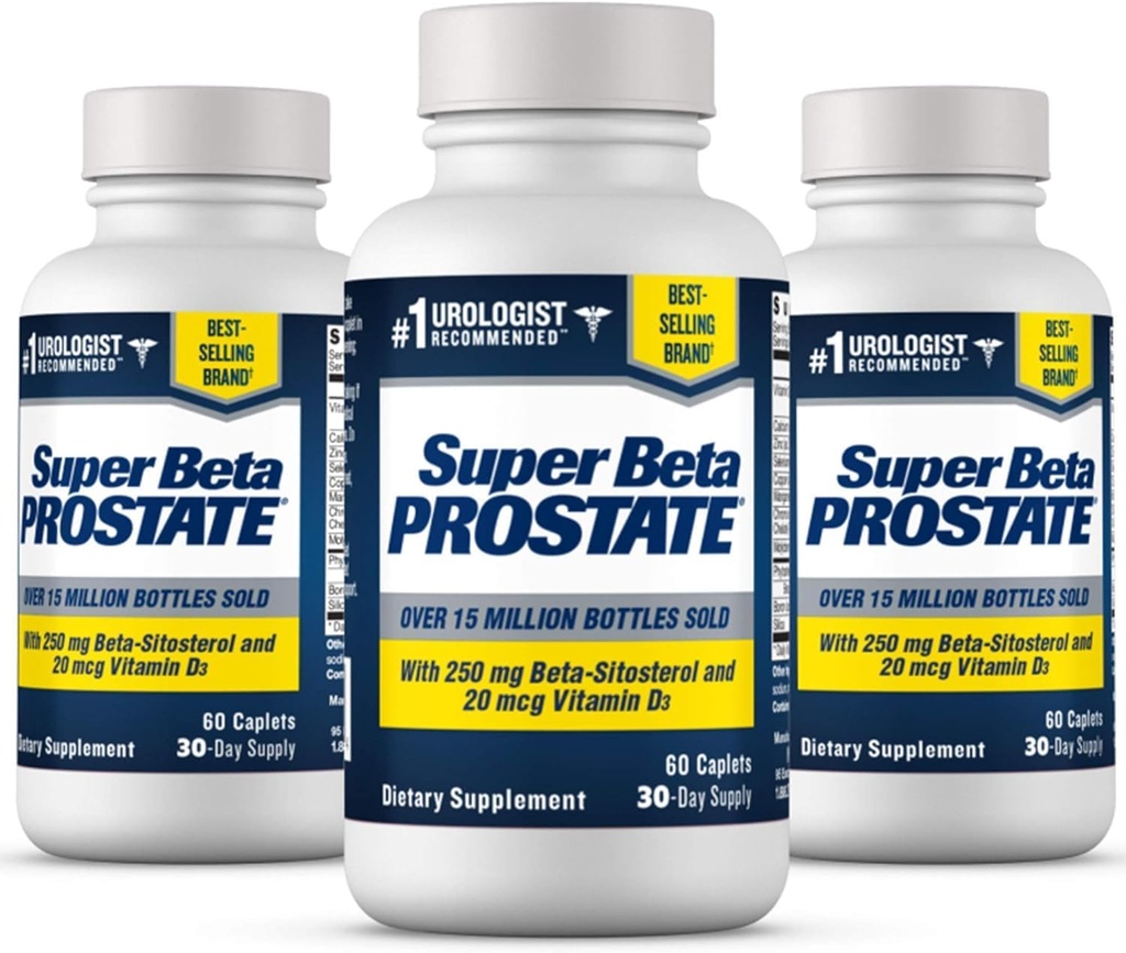 SUPER BETA PROSTATE Podporni dodatek za zdravje moških - zmanjšanje izletov v kopalnico, spodbujanje spanja, boljše Bladder izpraznitev in zdravo prostate, Beta sitosterol - 60 Število (Pack 3)