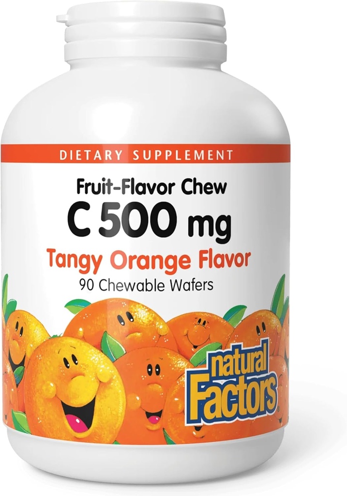Naravni dejavniki, vitamin C 500 mg, otroci žvečljivi za podporo zdrave kosti in zob, Tangy Orange, Vegan, Non-GMO, 90 rezin (90 obroki)