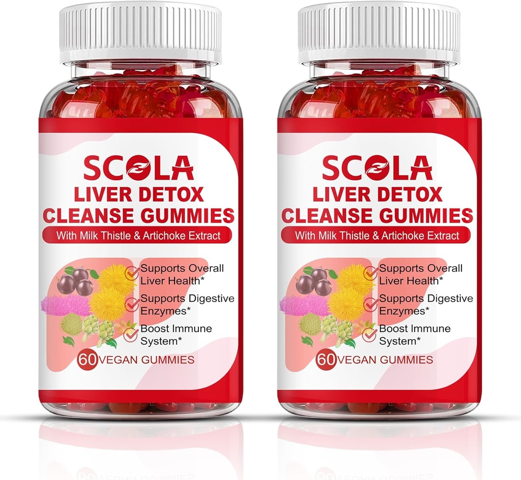 SCOLA čiščenje jeter Detox in popravila Gumies, Jetrna podpora Dopolnilo vključuje mleko Thistle ekstrakt s Silymarin, Dandelion, Chicory koren, Jetrna zdravstvena dopolnila, 120 Count