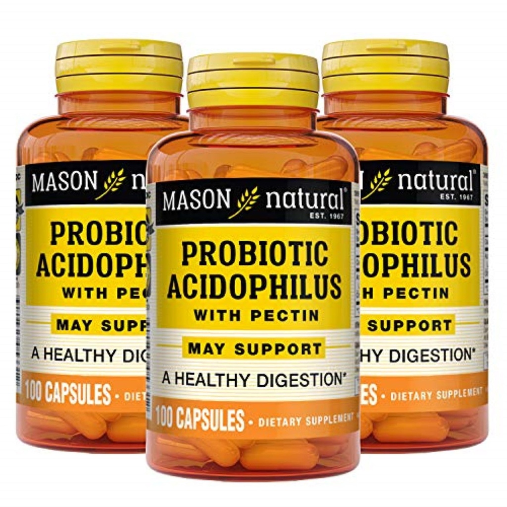 MASON NARAVNI probiotični acidofil, 150 dnevna dobava, podpira regularnost in normalno prebavljanje s pektin & kalcij, 100 kapsul (paket po 3)