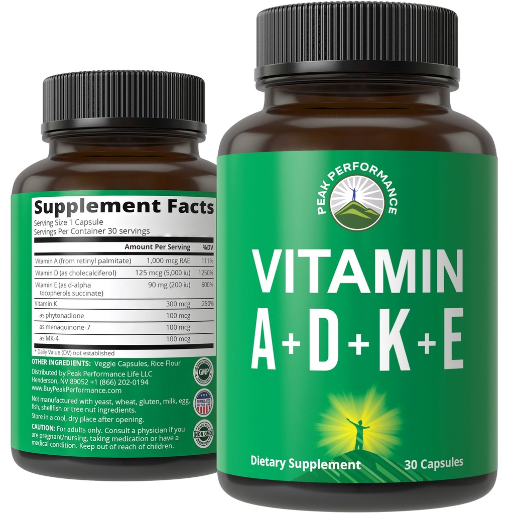 Vrhunska zmogljivost Vitamini D 5000 iu + A + K + E Vse v 1 Enostavno za pogoltniti Vegansko kapsulo. ADK vitamin dodatek z E D3 K2. Esencialni vitamini za razpoloženje, Imunsko, kost, vid, srce