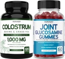 Kolostrum (120 Count) Goveji kolostrum Kapsule za odrasle in glukozamin Chondroitin (60 Gummies) Skupni dodatki za moške in ženske z okusno malin Flavor - Vegan Safe & Made v ZDA