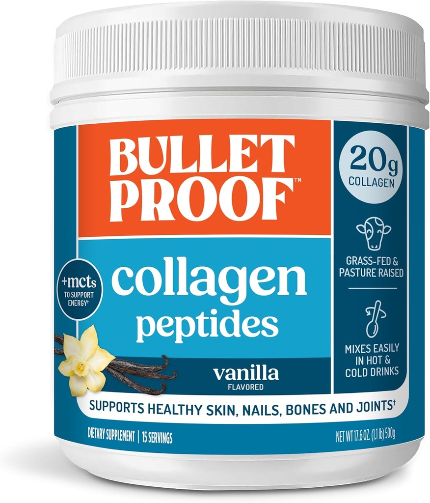 Neprebojni Vanilla Collagen Peptides v prahu z MCT oljem, 14.3 Ounces, Grass-Fed kolagen beljakovine za podporo kože, kosti in sklepov, Pasture dvignjena, Brez dodanih hormonov, Pakiranje maj Vary