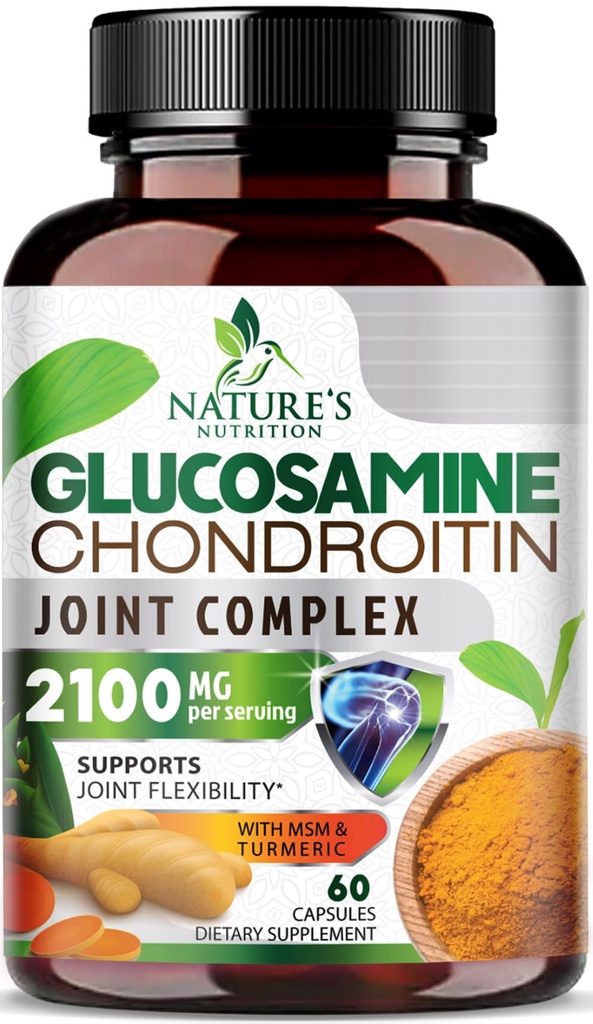 Glukozamin Chondroitin MSM 2100mg Complex - Skupna podpora dodatek za skupno mobilnost in udobje za moške in ženske s kurkuma & Boswellia, Trojna moč Glukozamin dopolnila - 60 kapsul