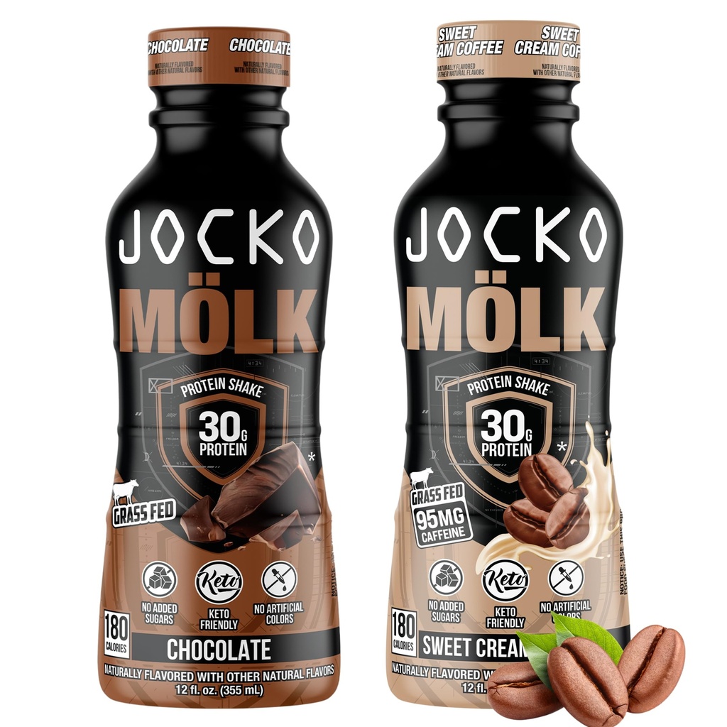 Jocko Fuel Mölk RTD Proteini Shakes Bundele - Čokolada in sladka smetana kava (24 Pack)