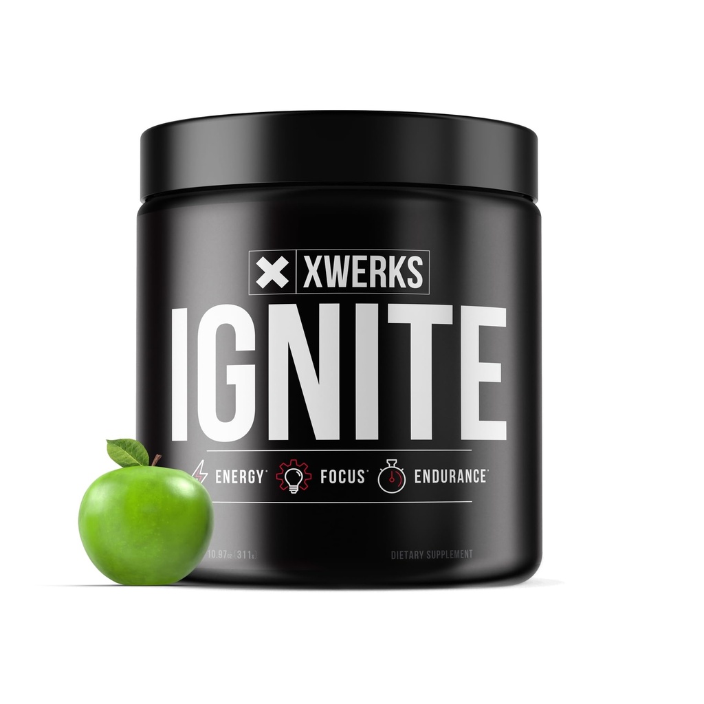 Xwerks Vžig zelene jabolko pred vadbo v prahu, naravni Keto Pred treningom za ženske in moške z eksplozivno energijo, Gluten brez mešanice za vzdržljivost in Stamina, 150mg kofeina, 30 Serving