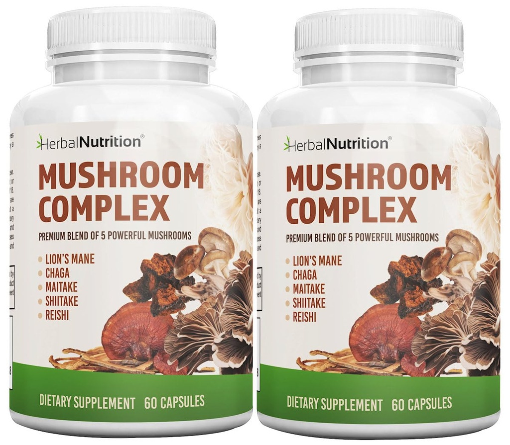 Zeliščna prehrana gob kompleks 700mg do 1400mg. 5 Najmočnejše gobe - Levi Mane, Reishi, Chaga, Maitake, Shiitake - podpira imuno zdravje, Nootropično zdravje možganov za spomin in fokus