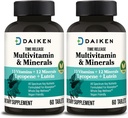 DAIKEN Mini multivitamin, 60 tablet, okrepljeno z luteinom, likopenom in folno kislino, časovno izpuščen multivitamin za ženske in moške, Vegan & enostaven za pogoltniti (paket po 2)