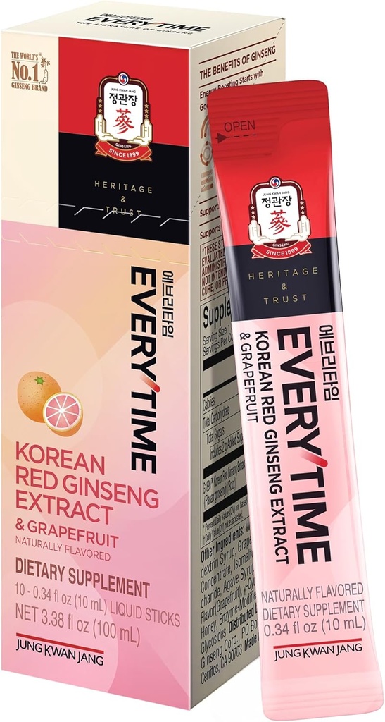 JUNG KWAN JANG Vsakič korejska rdeča ginseng ekstrakt 1.000mg & grenivke - Vegan ginseng koren energije pijača tekoče palice dodatki - gradi Stamina & Immuniteta, No Caffeine (10 palice, 0.34 fl oz)