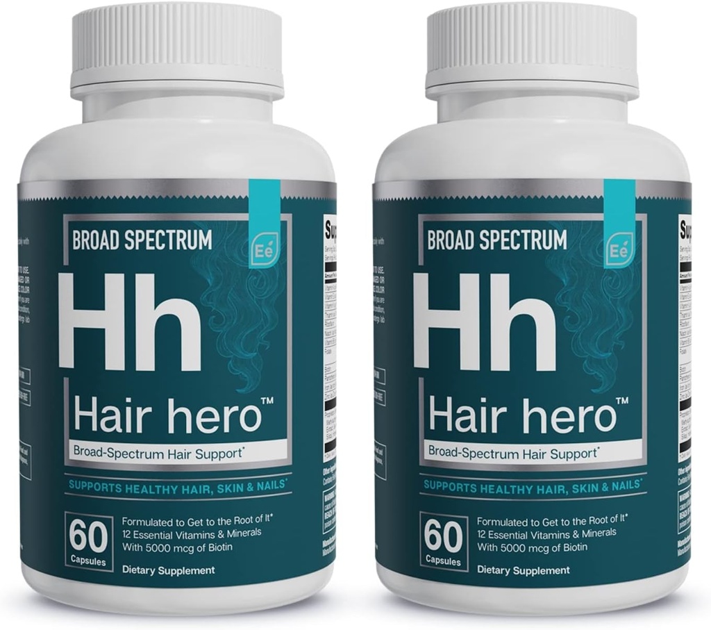 Essential Elements® Hair HeroTM - Vitamini za lase za moške - Širokopasovna podpora s 5000 μg Biotin - 60 Count - 30 Servings (2-Pack)