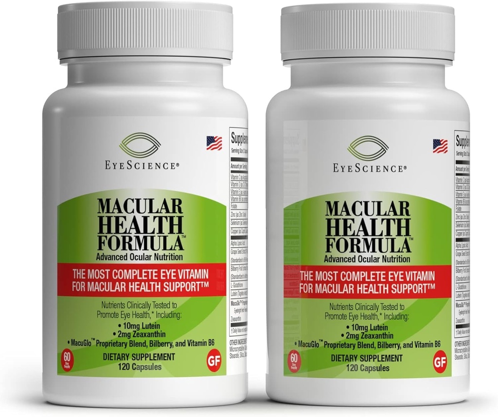 EyeScience – Makular Health Formula – 120 Kapsule – Popolna prehranska dopolnila za zdravje oči - vsebuje lutein, Zeaksantin, vitamin C, D, E & B6-2-Pack