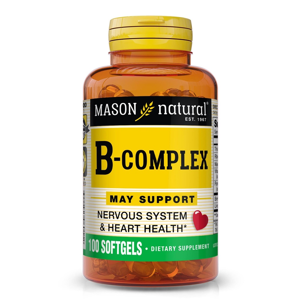 MASON NARAVNI Vitamin B, Complex, 300, dan dobave, za normalno podporo živcev in energetsko presnovo, 100 Softgels (paket 3)