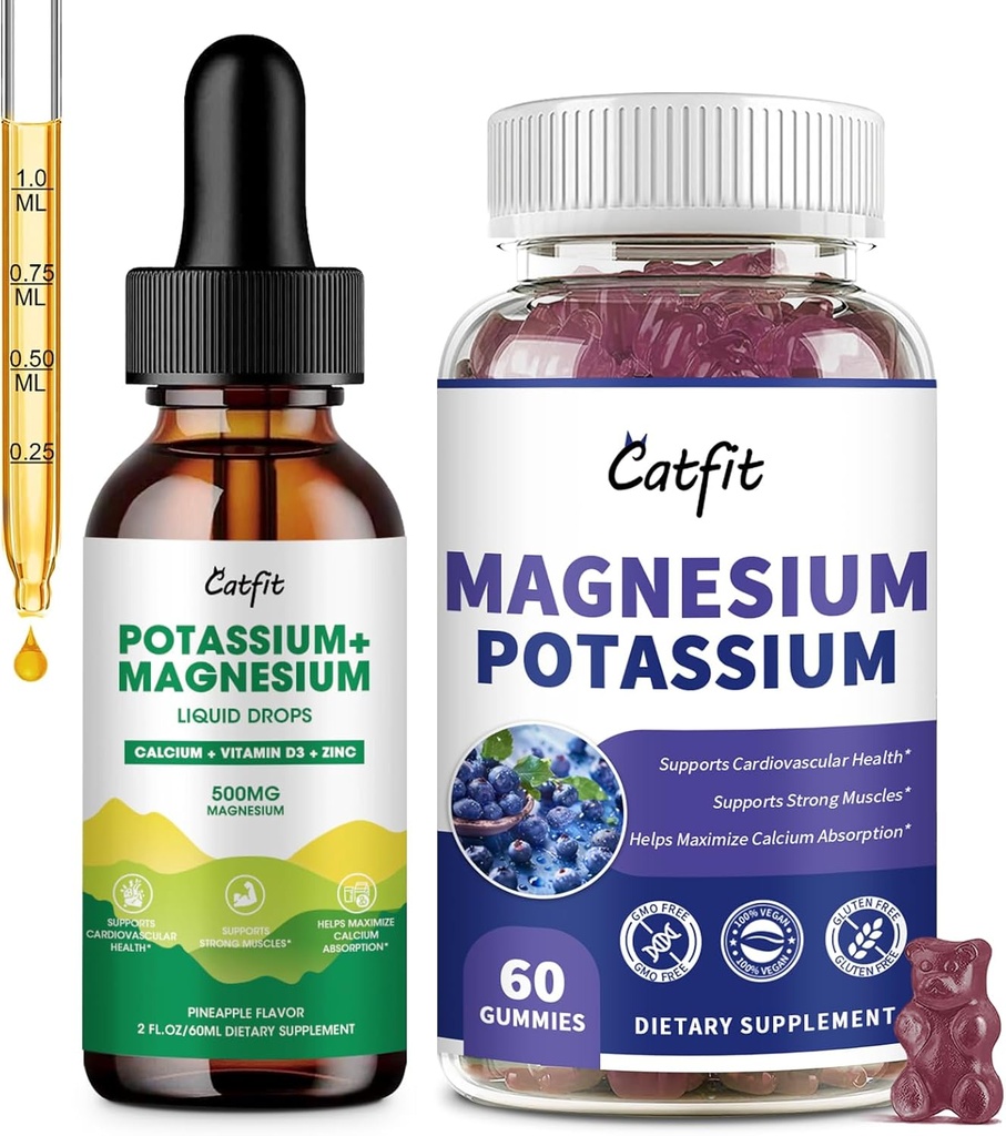 Catfit Kalij Magnezij dodatek, Magnezijev Kalijev kompleks dopolnilo,Sugar Free & Vegan,Immune podpora,Calm Mood & Sleep Support,Muscle zdravje