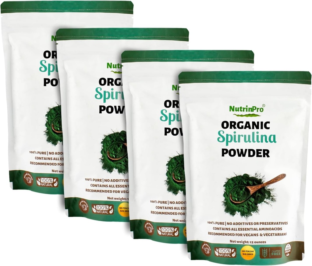 Four Pack Spirulina prašek za sok in Smoody Mix; 100% naravni, USDA organski in gluten brez, z visokimi beljakovinami, vitamini, antioksidanti in minerali (12 Ounces) (4)