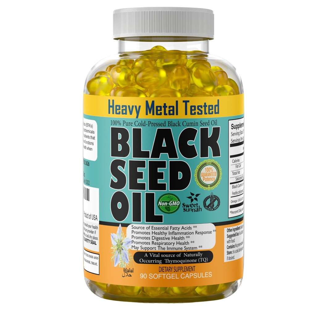 Kapsule črnega olja 1000mg - Lab Tested turška Nigella Sativa s 3X Thymokinone (90 softgels) - ZDA Made, hladno Presed Kalonji Oil - Pure Non-GMO Sweet Sunnah za lase, možgane in imunske podpore