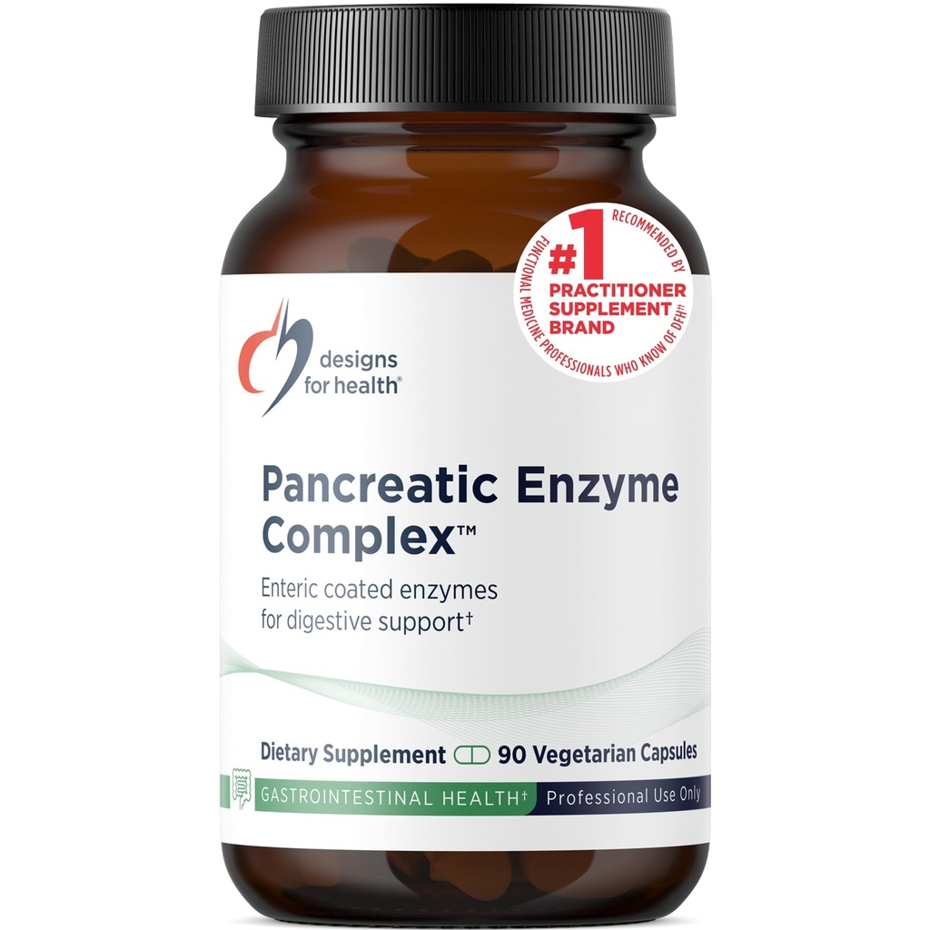 Designs for Health Pankreatic Enzymes Complex - Prebavni encimi + Bromelain dodatek - Podpora Prebava + Gut Health - Zapoznela release kapsula z encimom trebušne slinavke, Ox Bile (90 kapsul)