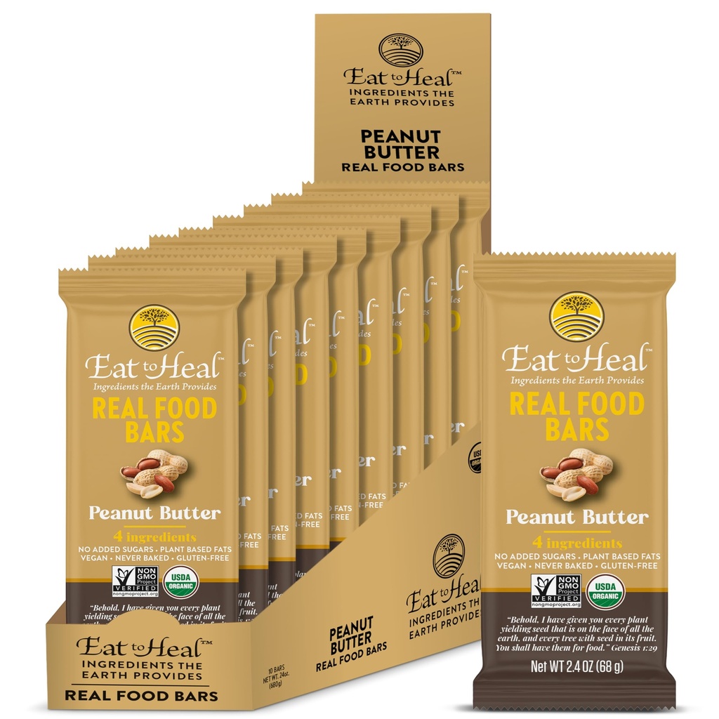 EatTo Heal Peanut Butter Real Food Bar - Organic Vegan Healthy High Protein Bars - Nizki sladkor obrok nadomestilo, ne GSO, nikoli Pečena, na osnovi rastlin, Gluten brezplačno - Obdelani, da uživajo, ne sedi na police