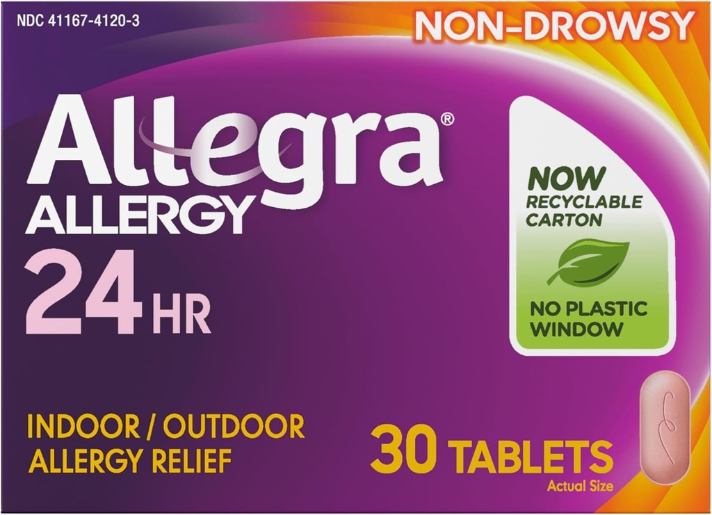 Allegra Adult 24HR nezavezujoč antihistaminik, 30 tablet, hitro delujoča alergija Simptom Relief, 180 mg