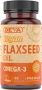 Deva Vegan Omega-3 Laneno olje - 1000 MG na serviranje - Hladno in neprečiščeno - Alternativno ribje olje - z Omega-3 ALA - 90 kapsul, 1-Pack
