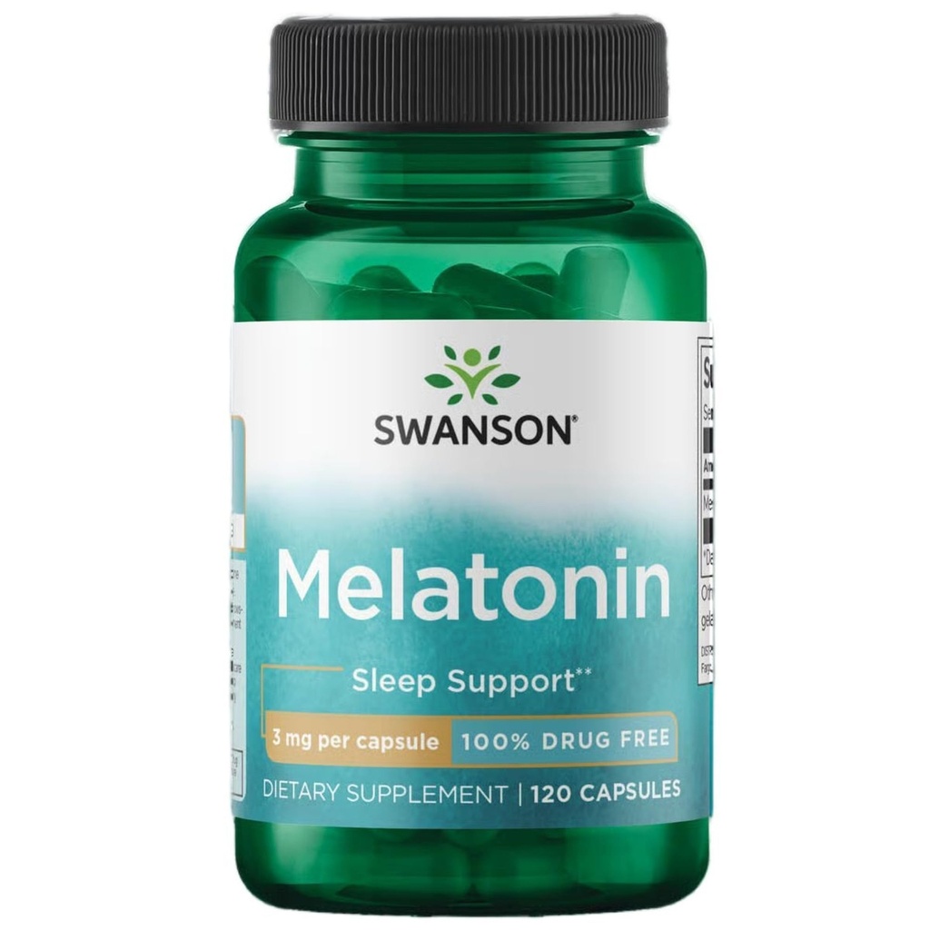 Swanson Melatonin - zeliščni dodatek - spanje in sprostitev - (120 kapsul, 3 mg vsak)