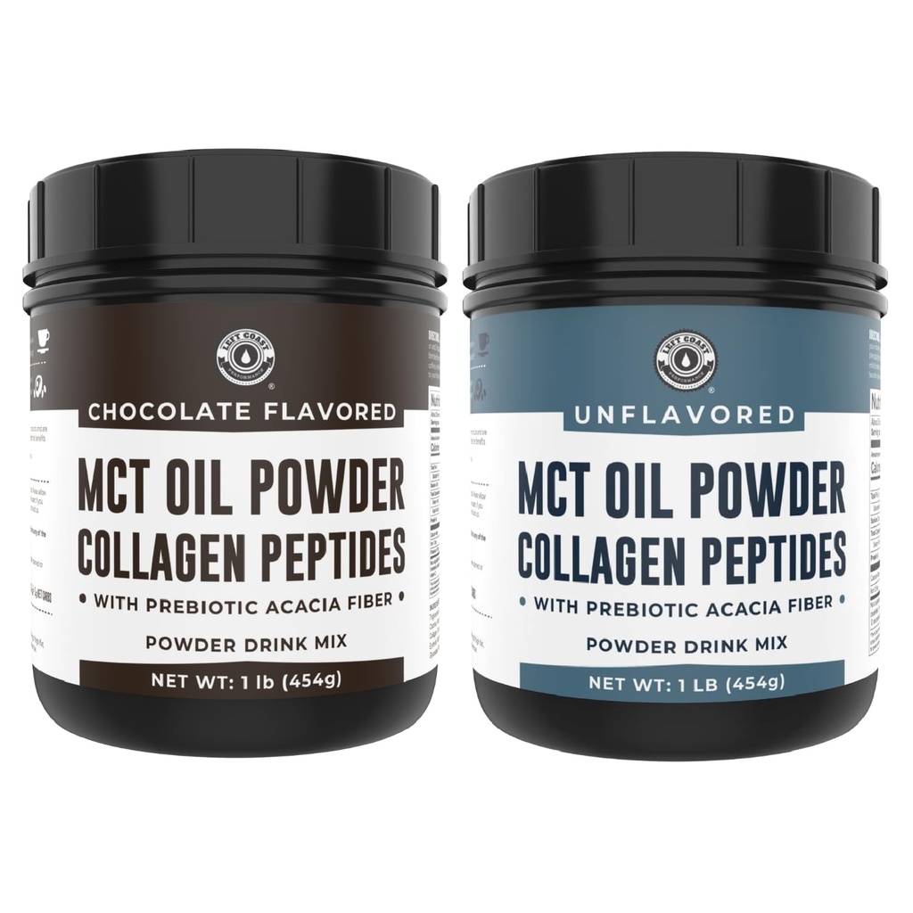 Čokoladno olje MCT v prahu in kolagen peptidi, 1lb + nearomatizirano olje MCT v prahu in kolagen peptidi, 1lb