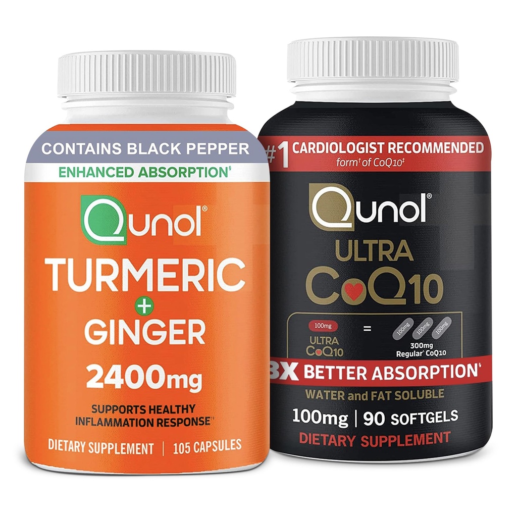 Qunol CoQ10 & Kurkumer: Kurkumin, 2400mg, 105 Kapsule & Ultra CoQ10 100mg, 90 Softgels