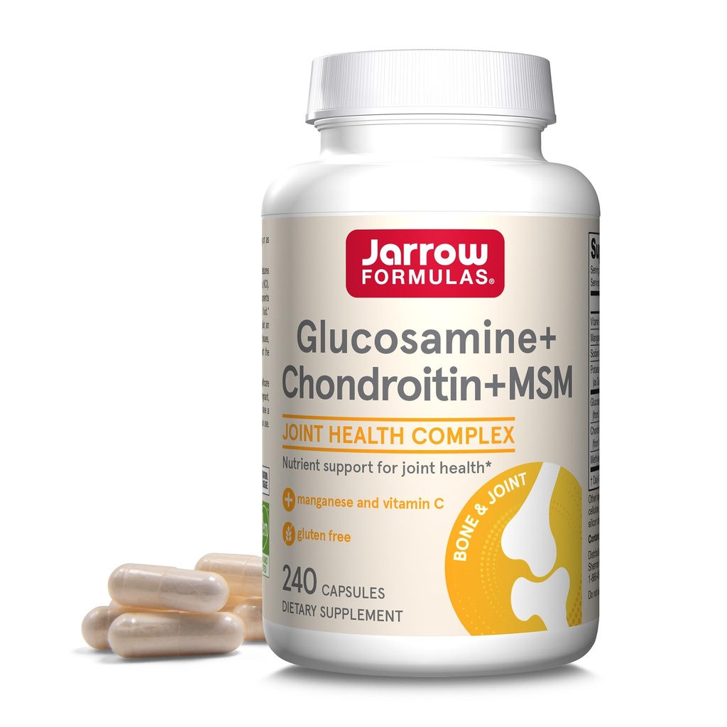 Jarrow Formulas® Glukozamin + Chondroitin + MSM Kapsule, dodatek za skupno podporo z vitaminom C in manganom, 240 Kapsule, 60 dnevna dobava