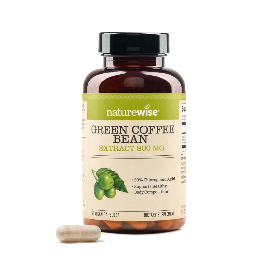 NatureWise Green Coffee Bean Extract 800mg - s 50 % klorogenih kislin - Podpora za telesne cilje, energijo in antioksidanti - Vegan, Non-GMO - 60 kapsul[1-mesečna zaloga]