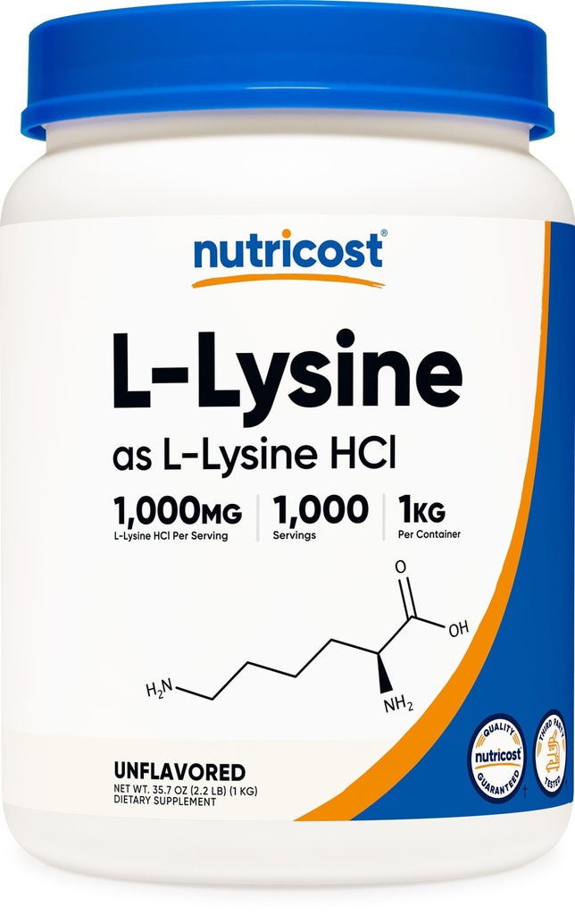 Nutricost L-lizin prašek 1KG (2,2 lbs) - čisti L-lizin, ne-GMO, brez glutena