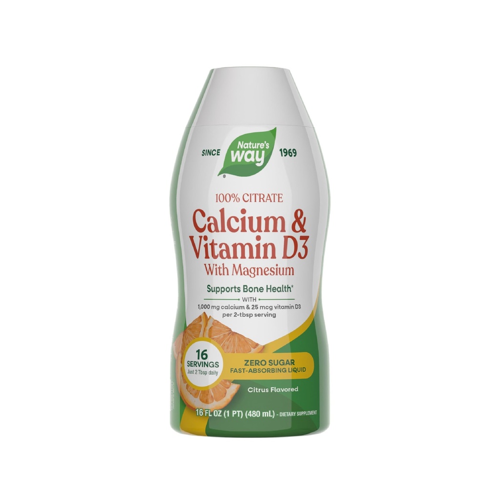 Narava pot kalcij & vitamin D3 z magnezijevim tekočim dodatkom*, Podpira zdravje kosti*, hitro absorbira tekočine, Gluten brez sladkorja, brez sladkorja, citrus arome, 16 Fl Oz (Packaging May Vary)