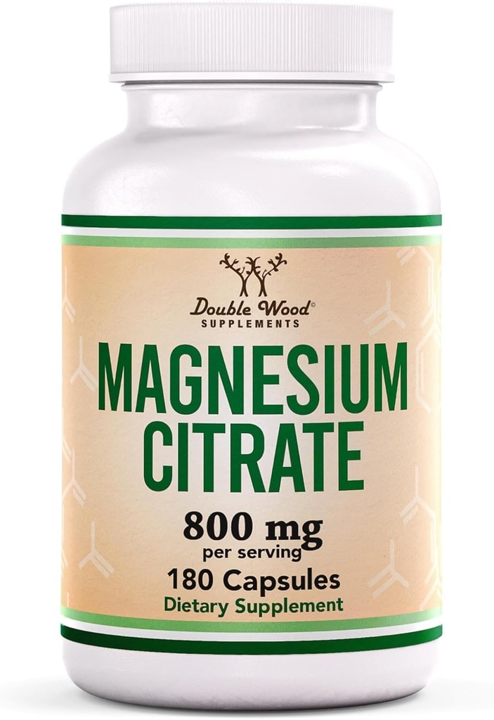 Magnezijev citrat 800 mg, 180 Kapsule, podpora za prebavo in zaprtje, Vegan Safe, Non-GMO, Double Wood Supplements