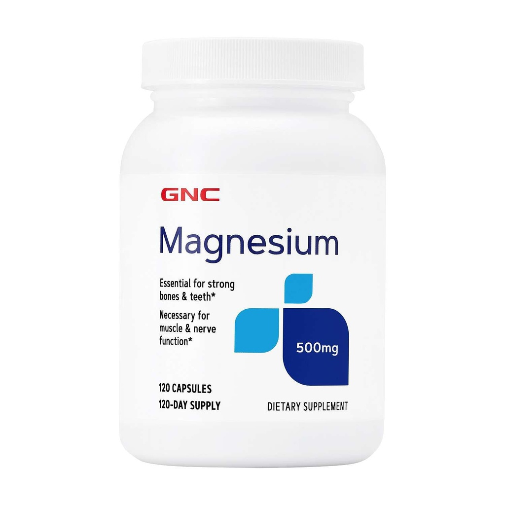 GNC Magnezij 500 mg, 120 kapsul, podpira absorpcijo kalcija ter močne zobe in kosti