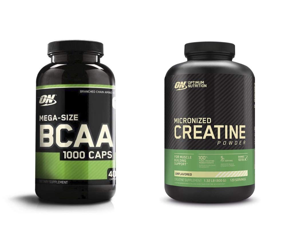 Optimum Nutrition Instantized BCAA kapsule, Keto prijazno razvejene verige esencialne aminokisline (400 Število) z mikroniziranim kreatin monohidrat v prahu, nearomatizirana (120 Serving) - paket